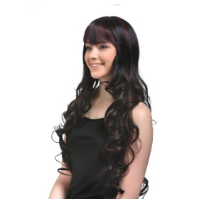 Capless Extra Long High Quality Synthetic Natural Look Black With Red Wine Curly Hair Wig MS194-SRT