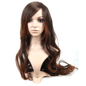 Capless Light Brown Inclined Bang Curly Wigs
