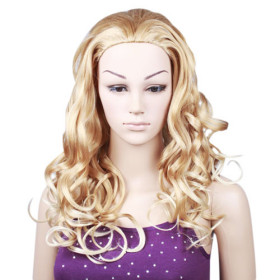 Fiber Gold Brown Without Bang Curly Wigs