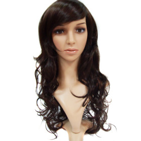 Dark Brown Inclined Bang Undetectable Curly Wigs