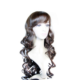 Light Brown Neat Bang Flip Out Curly Wigs