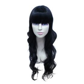 Neat Bang Body Wave Black Curly Wigs