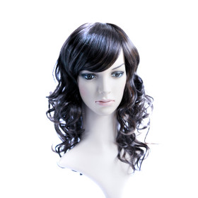 Deep Wave Inclined Bang Black Curly Wigs