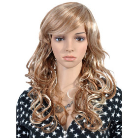 Golden Brown Inclined Bang Long Curly Wigs