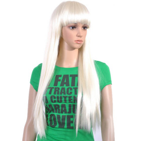 Neat Bang Top Grade Quality Synthetic White Straight Wigs