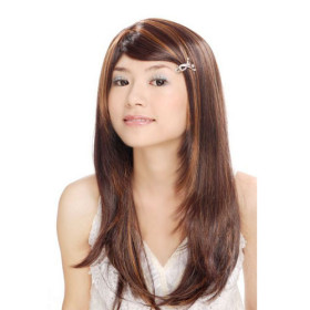 Soft Dark Brown With Golden Brown Smooth Straight Wigs