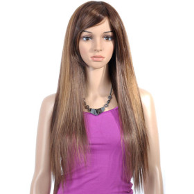 Light Brown Top Grade Quality Fiber Inclined Bang Straight Wigs