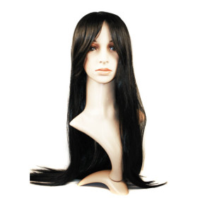 Extra Long Black Inclined Bang Straight Wigs