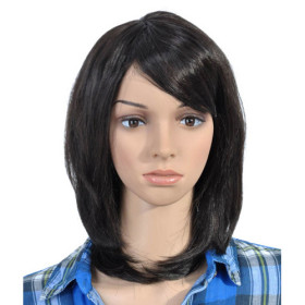 Shoulder Length Curl Up Black Medium Wigs