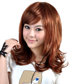 High Quality Synthetic Brown Curly Medium Wigs