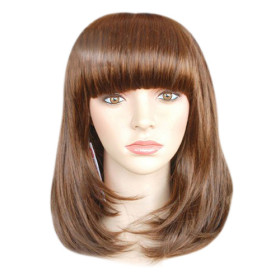 Top Grade Synthetic Flaxen Brown Curly Medium Wigs