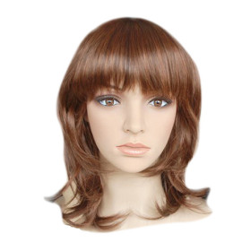 Curl Up Shoulder-length Flaxen Brown Medium Wigs
