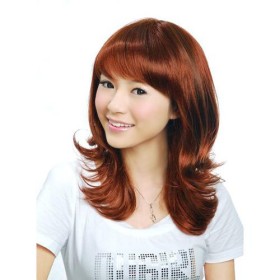 Synthetic Auburn Curl Up Medium Wigs