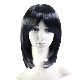 Black Shoulder Length Fiber Medium Wigs