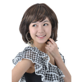 Dark Coffee Straight With Little Cures Medium Wigs