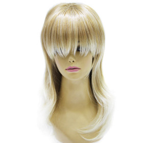 Flaxen Curly Full Bang Medium Wigs