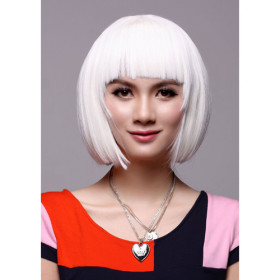 Straight White Shoulder Length Bob Wigs