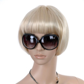 Smooth Light Blonde Neat Bang Bob Wigs