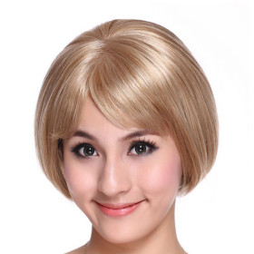Light Golden Side Bang Smooth Bob Wigs
