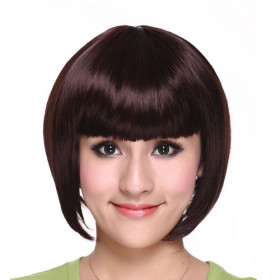 Brown Black Smooth Neat Bang Bob Wigs