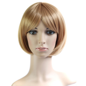 Light Gold Fiber Straight Bob Wigs