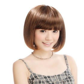 Smooth Golden Brown Synthetic Bob Wigs