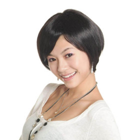 Black Straight Side Bang Bob Wigs