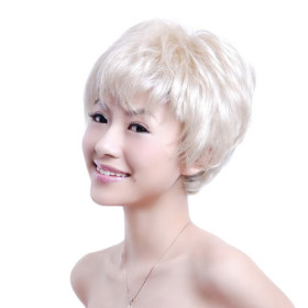 Neat Bang Smooth White Curly Wigs