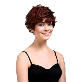 Synthetic Natural Look Red Wine Curly Wigs