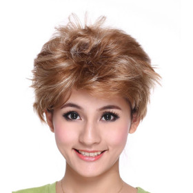 Short Light Golden Undetectable Curly Wigs