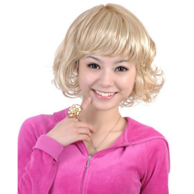Capless Short High Quality Synthetic Blonde Curly Hair Wig