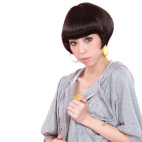 Neat Bang Smooth Black Straight Wigs