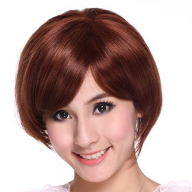 Chin Length Red Wine Heat Resistant Straight Wigs