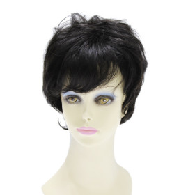 Black Curl Up Heat Resistant Straight Wigs