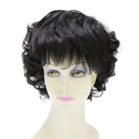 Neat Bang Deep Curly Black Straight Wigs