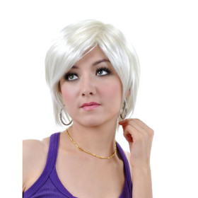 Chin Length Smooth White Straight Wigs