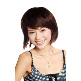 Chin Length Smooth Inclined Bang Human Hair Wigs