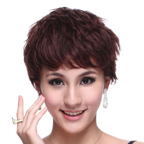 Wine Red Short Feather & Flirty Human Hair Wigs