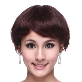 Chocolate Brown Short Straight Human Hair Wigs