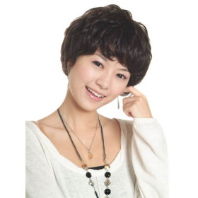 Heat Resistant Short Black Curely Human Hair Wigs