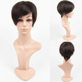 Short Layers Inclined Bang Human Hair Wigs