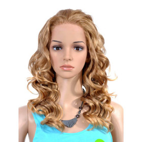 Kanekalon Fiber Shoulder Length Golden Brown Lace Wigs