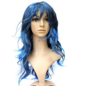 Capless Blue Curly Party Wigs