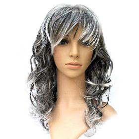 Black Mixed White Curly Flip Out Party Wigs