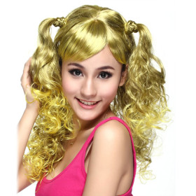 With Two Little Pigtails Yellow Deep Curly Party Wigs
