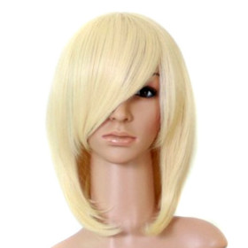 Inclined Bang Shoulder Length Gold Party Wigs