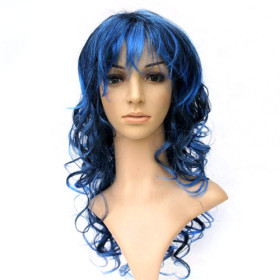 Blue Curely Heat Resistant Party Wigs
