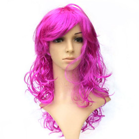 Long Pink Inclined Bang Party Wigs