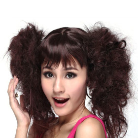 Chocolate Brown With Pigtails Black Party Wigs