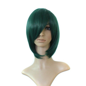 Blackish Green Inclined Bang Shoulder Length Party Wigs